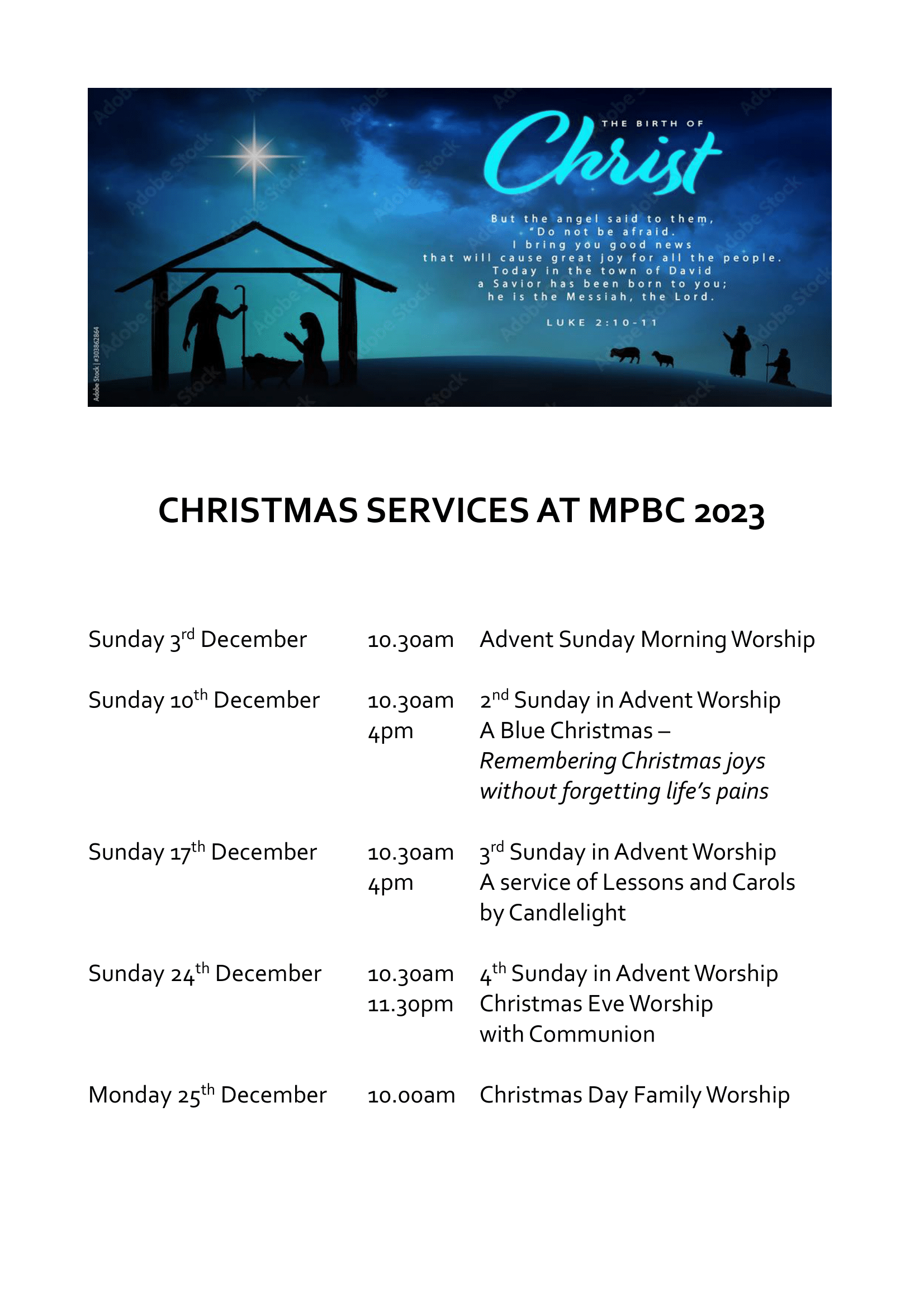 CHRISTMAS SERVICES AT MPBC